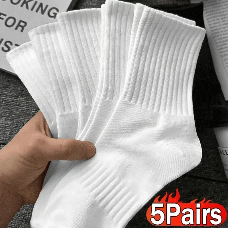 1-5pairs-Thicken-Cotton-Men-s-Socks-Solid-Bottom-Terry-Long-Socks-Black ...