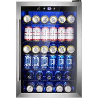 37 Bottle Freestanding Fridge with Stainless Steel Reversible Glass Door, 145 Can Beverage Refrigerator Quiet 4.5 Cu.ft Silver 1