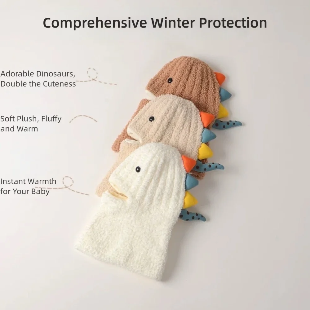 Fashion Cute Cartoon Dinosaur Ear Protection Cap Windproof Cold Proof Pullover Hat Warm Hat Scarf One-Piece Winter