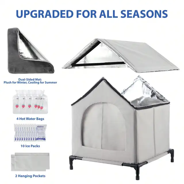 All-Season Waterproof Cat House with Ice Packs & Heating Bags, Foldable Shelter for Indoor & Outdoor Use, Available in 3 Sizes 6