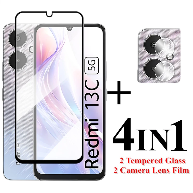 For Redmi 13C 5G Screen Protector Full Cover Glass For Xiaomi Redmi 10C 11A 12 12C 13C Tempered Glass For Redmi 13C Lens Film for xiaomi redmi 12 glass full glue clear screen protector for redmi 11a 10c 12c 12 5g tempered glass for redmi 12 5g lens film