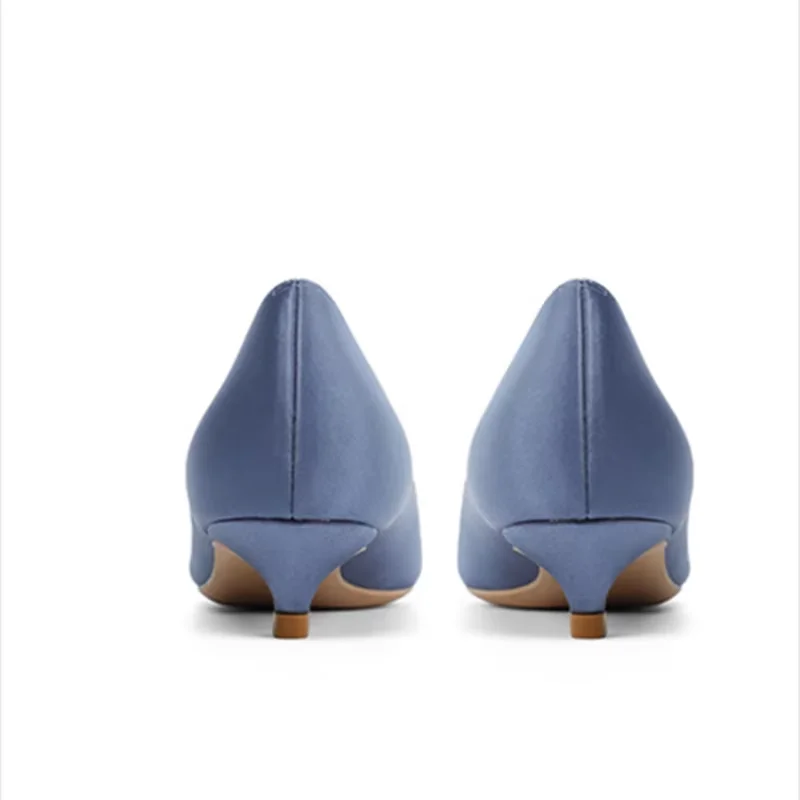 Lady High Quality Null Pumps Silk Statin Stilettos Royal Blue Champagne 3cm Low Heels Slip-On For Working Comfortable 34-43 25cm 4
