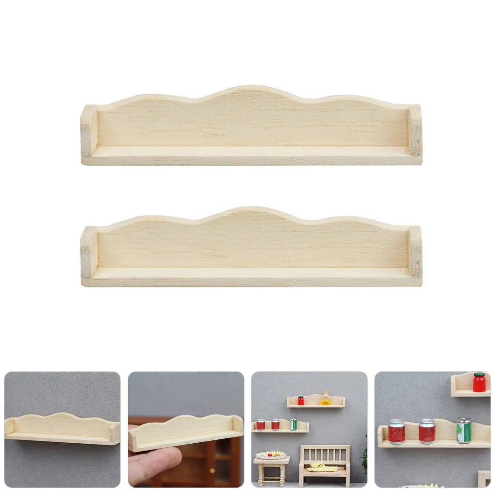 

2 Pcs House Mini Furniture Miniature Model Hanging Rack Storage Dollhouse Wall Photo Shoot Props Stuff Wooden Tiny Shelf