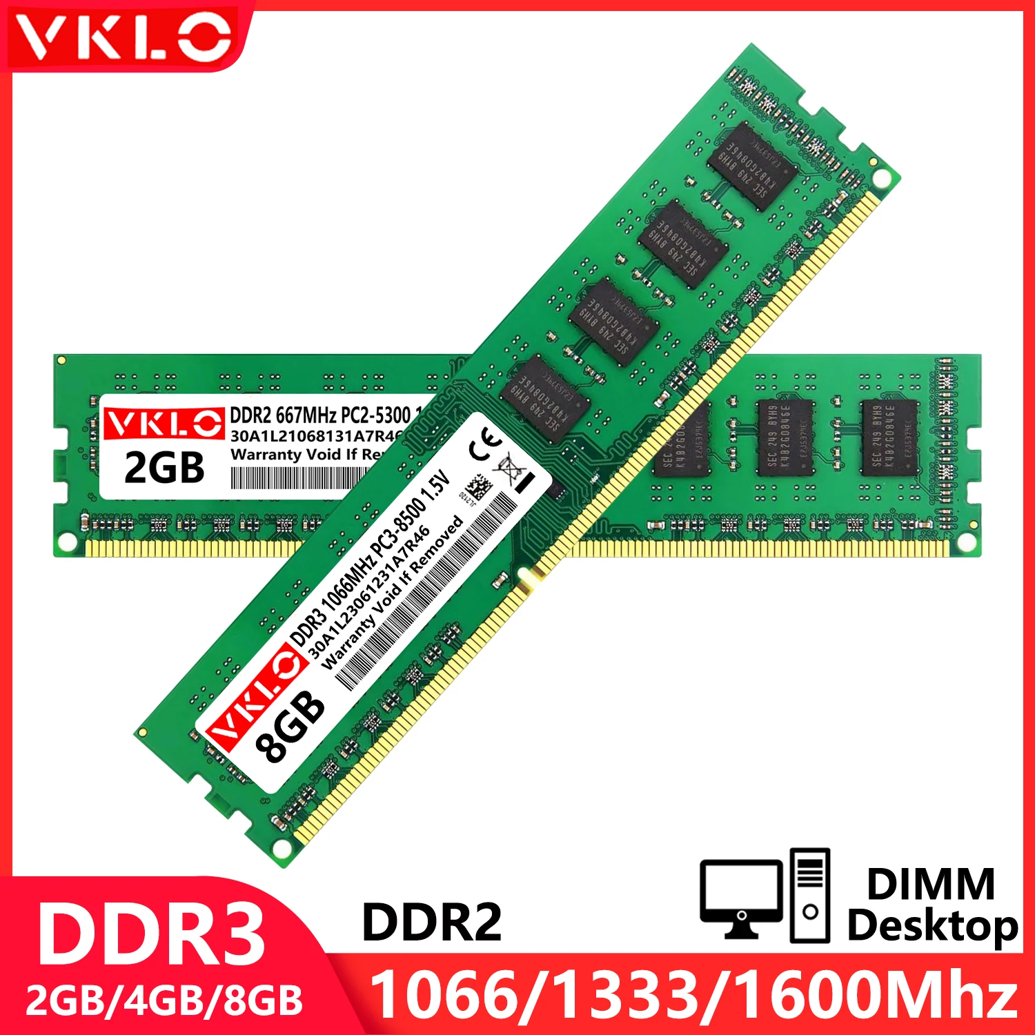 VKLO DDR2 DDR3 2GB 4GB 8GB DIMM Memories Ram PC2 667 800Mhz