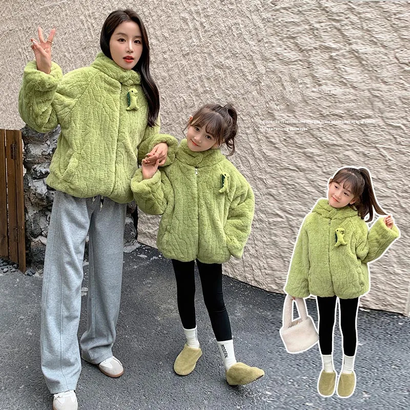 

Winter School Girl Plus Velvet Thicken Coat Elementary Girl Cartoon Dinosaur Hooded Windproof Jacket Junior Girl Warm Outwears