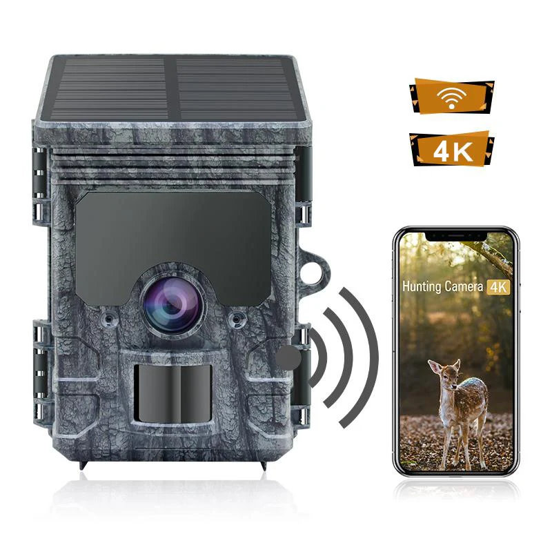 4K Hunting Camera WiFi Solar Panel Powered Trail Camera Trap Night Vision Waterproof IP66 Game Wildlife Cameras Foto Chasse
