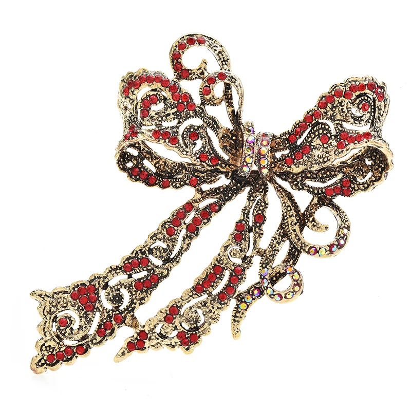 Wuli&baby Vintage 4-color Bowknot Brooches For Women Unisex Big Luxury Rhinestone Bow Flower Party Office Brooch Pins Gifts