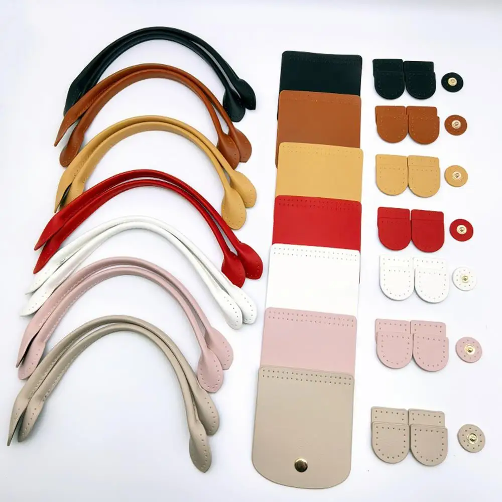 1 Set Pu Leather Bag Strap Knit Handbag Part Diy Crochet Bag Accessories Bags Handle With Holes Bag Buckle For Making Handbag