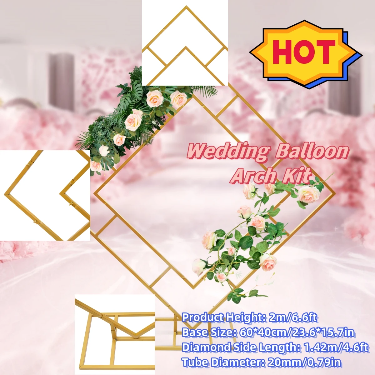 

6.6FT Gold Stand Metal Wedding Balloon Arch Kit Frame Background for Wedding Ceremony Photo Decoration Rust Resistant Stable