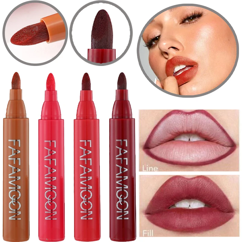 Matte Marker Lipstick Lip Dye Pen Lipliner Cosmetic Hydrating Waterproof Long Lasting Lipstick Lip Liner Contour Pen Makeup Tool