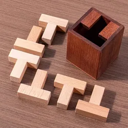 Challenging T - Shaped Six Piece Brain Teaser Educational Puzzle Gift (T Puzzle Box)