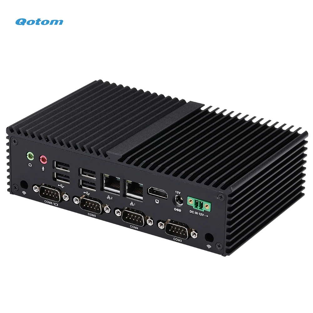 Qotom Mini Pc Senza Ventola J6412 Quad Core 2.0 Ghz Running 24/7 X86 Mini Pc Desktop Industriale Dual Lan 6X Rs232
