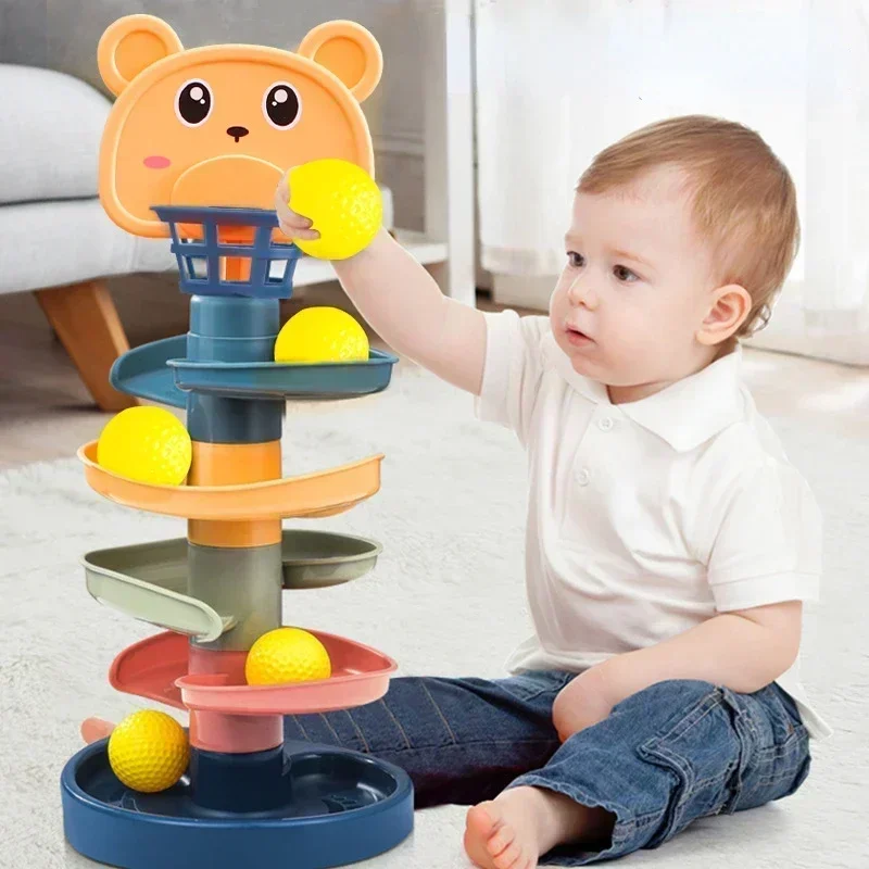 Baby Rotating Track Stacking Montessori Rolling Ball Tower Toys Early Parent Child Education Interactive Children's Toy Gifts