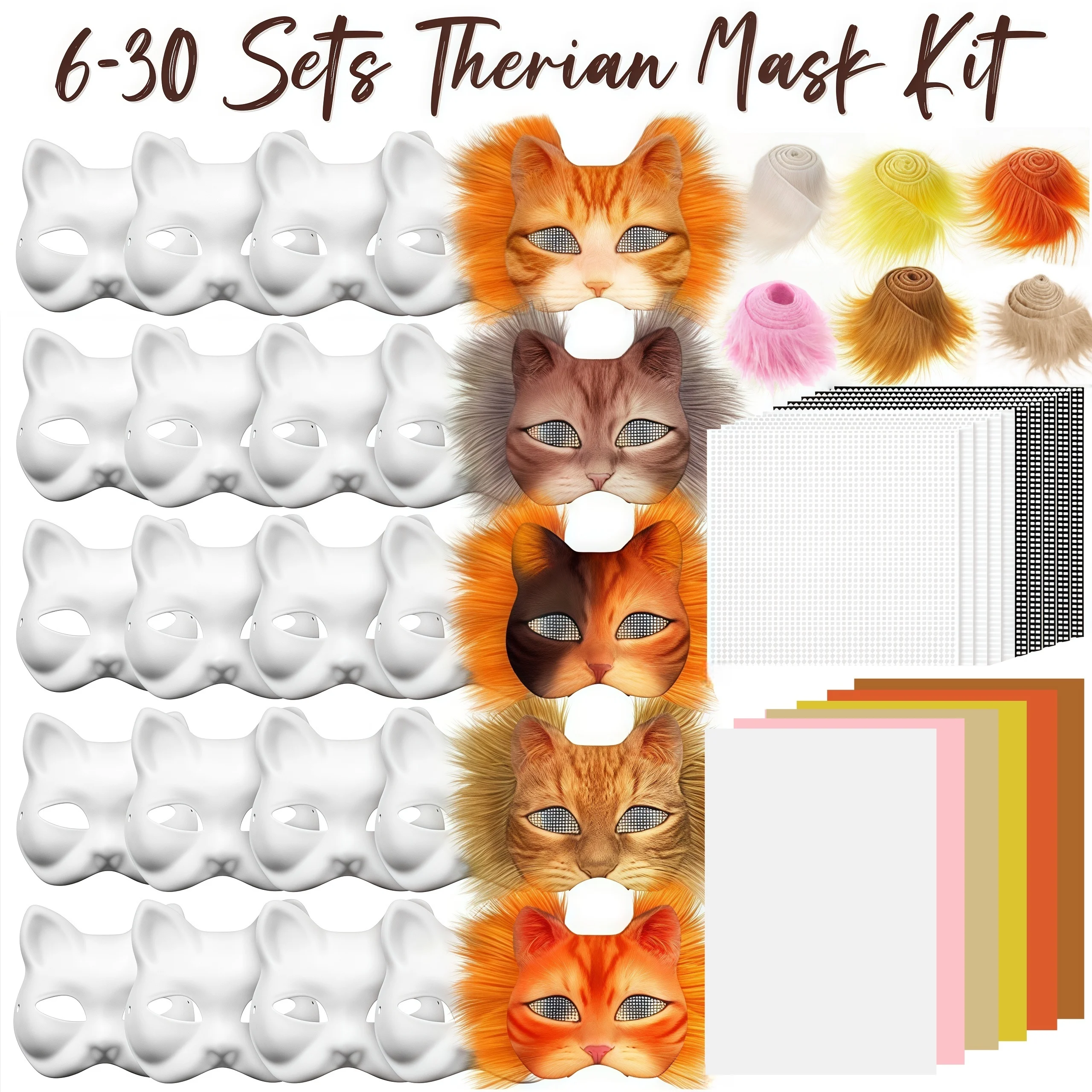 6/12/30Sets Therian Masker Kit Papier Lege Maskers Half Gezicht  handgeschilderde Kat Masker DIY Maskers Voor Maskerade Cosplay Party  Geschenken - AliExpress, image size:2560x2560