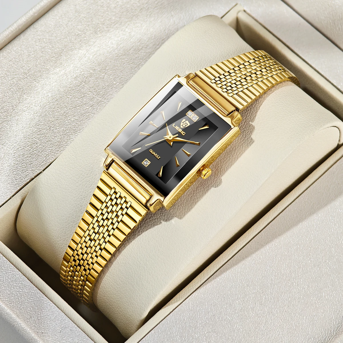 LIEBIG women’s stainless steel quartz wristwatch with rectangular dial