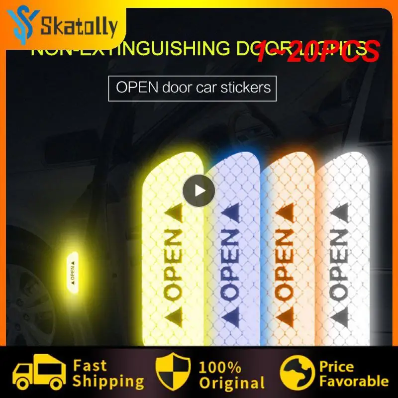 

1~20PCS Set Car Door Stickers Universal Safety Warning Mark OPEN High Reflective Auto Driving Safety Reflective Strips