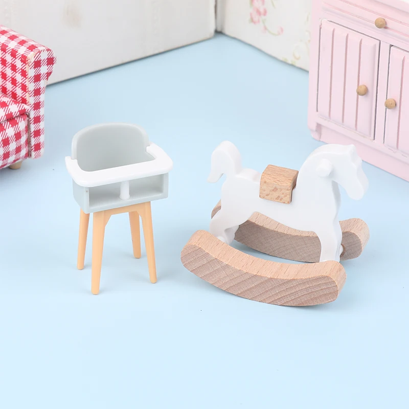 1/6 1/12 Scale Dollhouse Baby Bedroom Furniture Accessories Slide/Trojan Horse/Table/ Dining Chair/Bed For Kids Pretend Play Toy images - 6