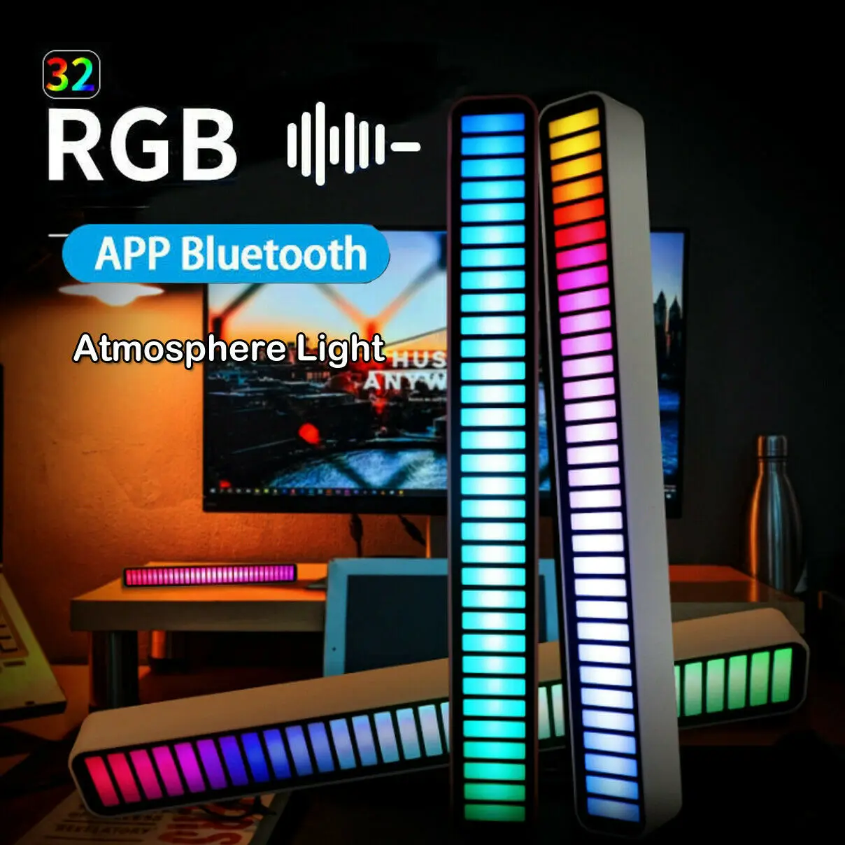 

Управление звуком автомобиля через приложение, USB, RGB, Голосовая активация, стерео, музыкальный ритм, окружающий свет, светодиодный разноцветная лампа для декора дома Deaktop, ПК