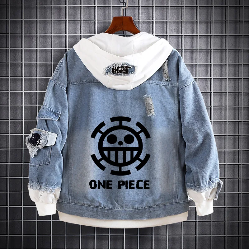 긴 소매 후드티 데님 유니섹스 애니메이션 티셔츠 캐주얼 스타일 남성 패션 얇은 소재 3D 효과 프린트 반 오픈 가디건