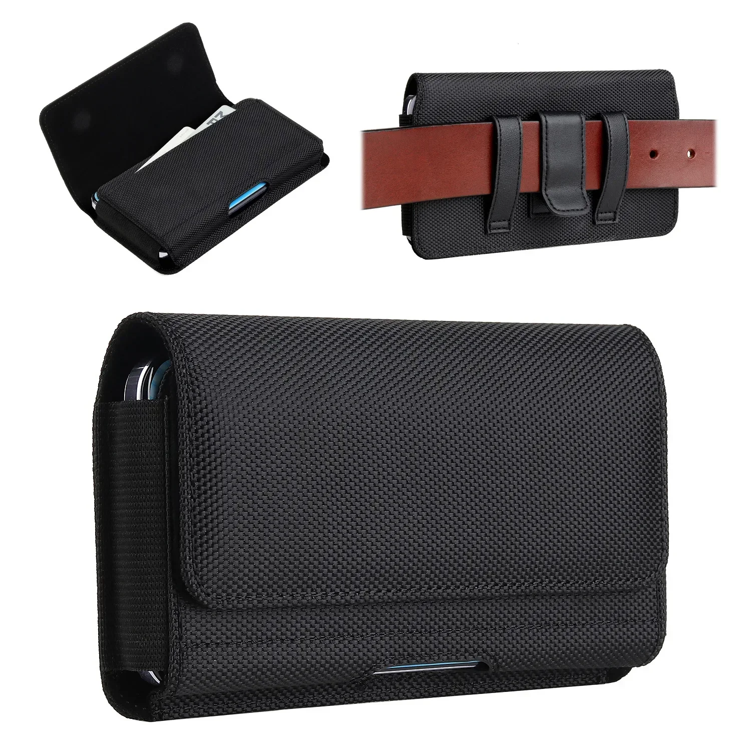 Universal Nylon Phone Pouch with Belt Clip - Multifunctional Carrying Holster Case