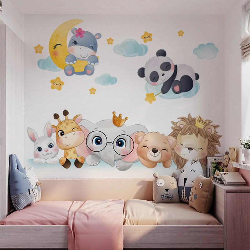 de pared de animales de dibujos animados nórdicos para niños, habitaciones de niños, niñas, niños, decoración de habitación de bebé, papel tapiz de elefante, Panda, jirafa| | - AliExpress