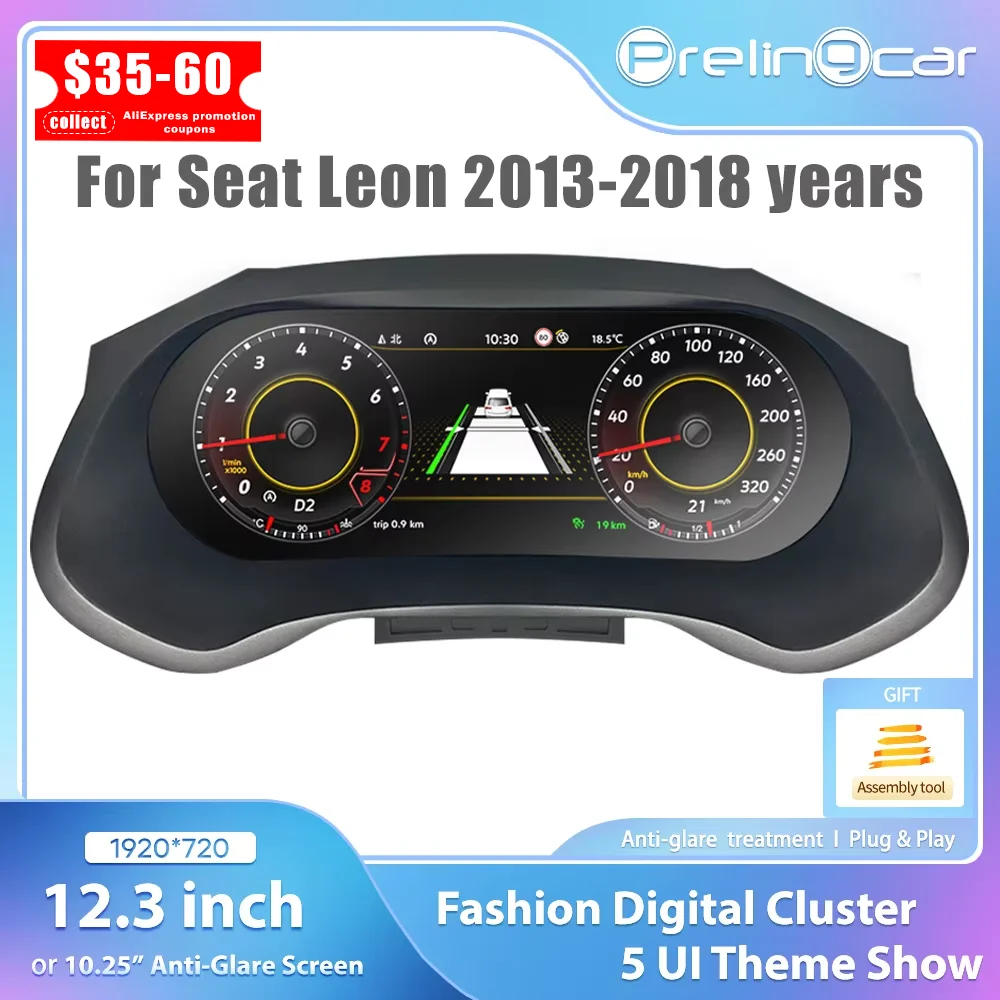 Grupo Digital LCD para Seat leon 2013-2018 años compatible con HDMI Carplay Radio tablero de instrumentos velocímetro 1