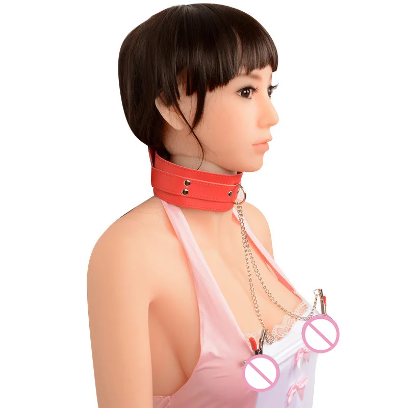 Collar PU Leather With Nipple Clamps BDSM SM Bondage Play Sex Toy for Women  Men