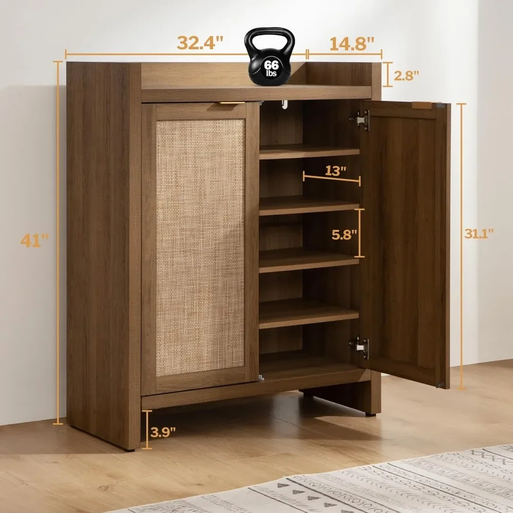Shoe Cabinet Set of 2 with Doors and Shelve 6-Tier Farmhouse Wood Storage Cabinets Large Capacity Shoe Storage Organizer Cabinet 2
