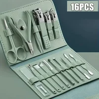 16Pcs/set Professional Nail Clippers Set Portable Travel Case Cuticle Nippers Grooming Pedicure Tool Kit for Men&Women Manicure 1