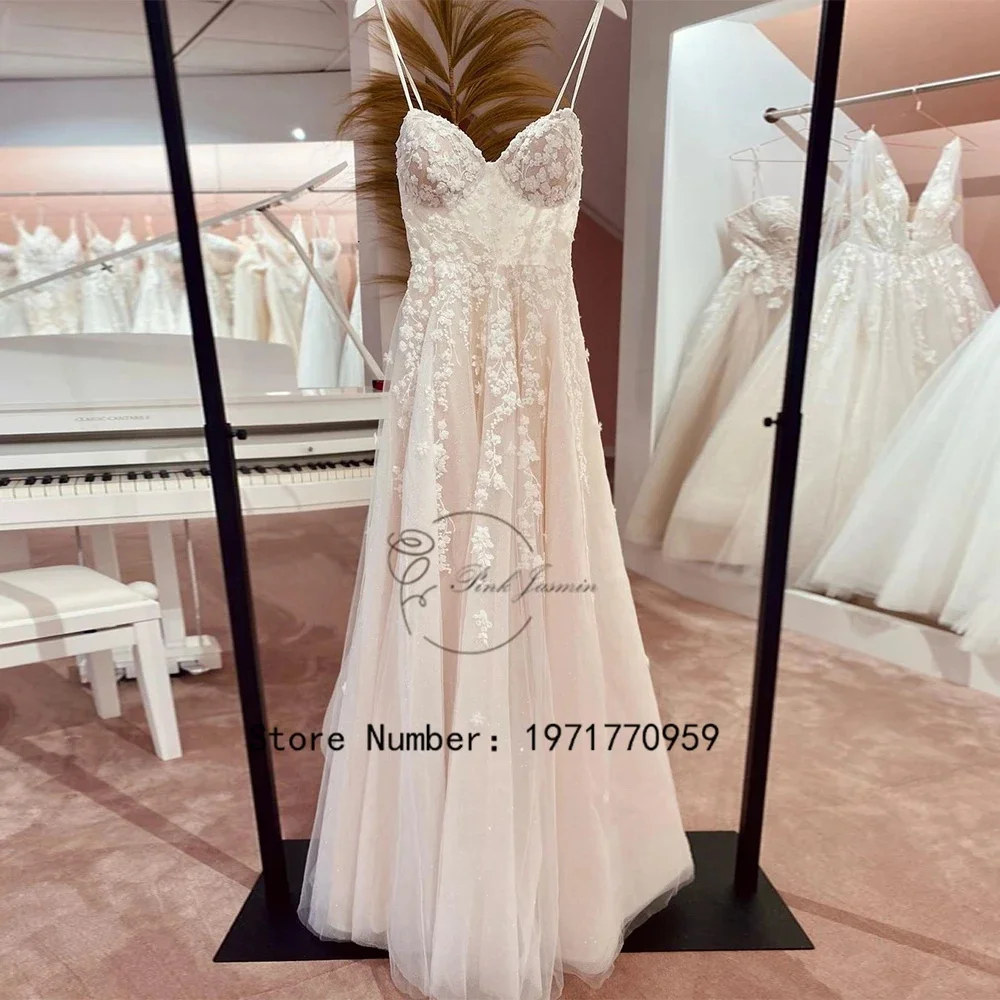 

Sweetheart Wedding Dresses For Princess Spaghetti Straps Applique Bride Gowns Classic Zipper Back Court Train vestidos de novia