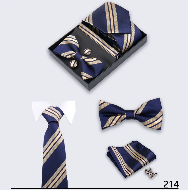 Herren-Krawattenset mit Box, Paisley-gestreifte Hochzeitskrawatte für Herren, Fliege, Einstecktuch, Manschettenknöpfe, Geschenkset, Business-Anzug-Accessoires – Detail 16
