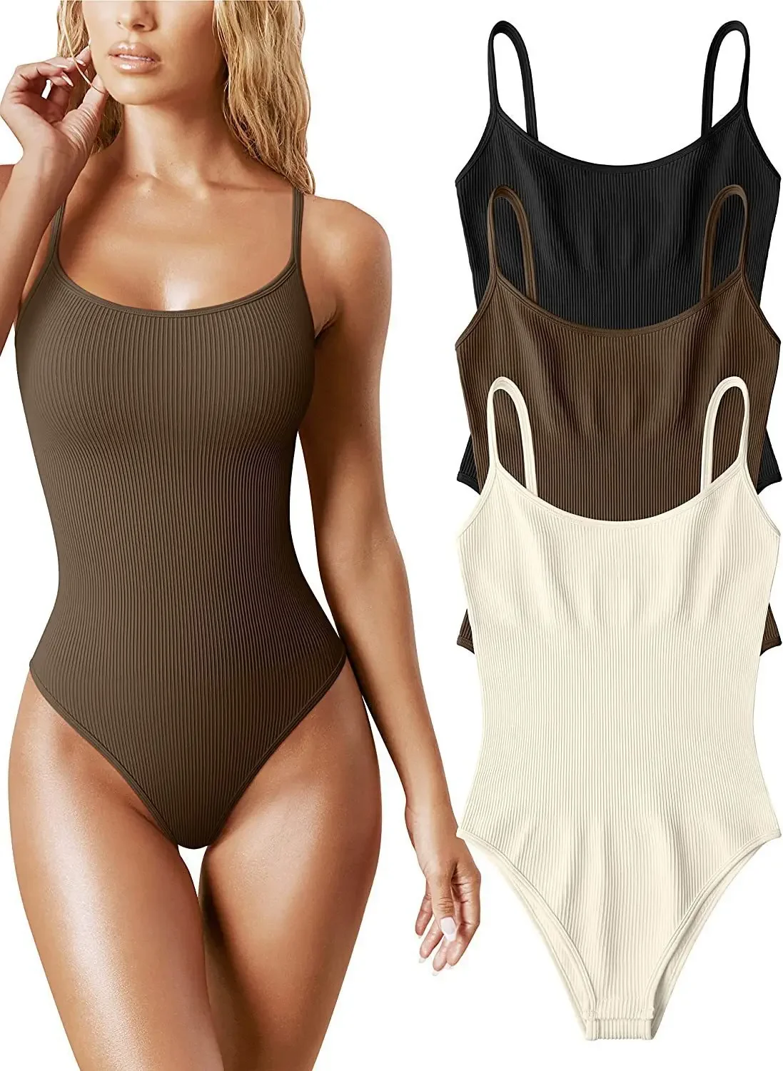 Women's Strap Jumpsuit Ribbed Tight Body Suits Sexy Fitness Workout Yoga  Sleeveless Bodysuit One Piece Bodysuit 2023 solid color sleeveless yoga jumpsuit v neck sling tight sportswear sexy backless fitness jumpsuit for daily leisure running