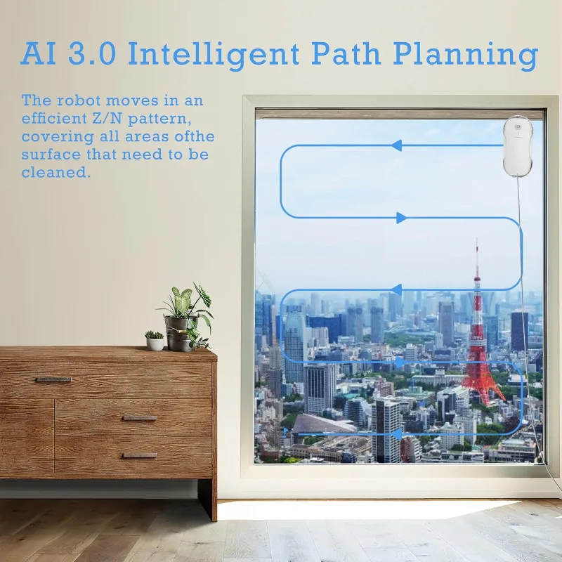 Tosima W2 Window Cleaner Robot, Automatic Cleaning with Intelligent Path Planning,3800Pa Suction Power,Edge Detection Technology 3