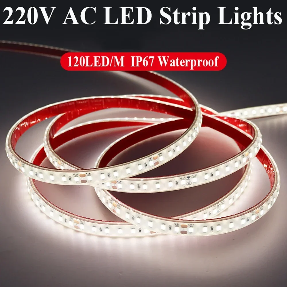 

220V AC LED Strip Lights 2835 1- 10 20m 120LED/M Nature Warm White 240LED/M IP67 Waterproof Outdoor Flexible Cuttabl LED Strips