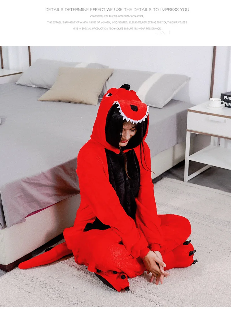 Kigurumi Tier Pyjamas Unisex Erwachsene Rot Dinosaurier Cartoon Onesies Pyjamas Halloween Weihnachten Familie Party Homewear Kostüme – Detail 10