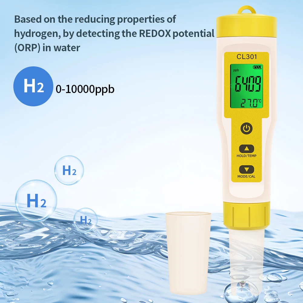5 in 1 Chlorine Meter Pen Water Quality Detector PH, H2, ORP TEMP CL2 Tester Multi-function Spa Swimming Pool Chlorine Monitor Mallzona
