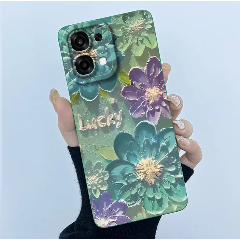 Floral Oil Painting Silicone Shockproof Phone Case - Fashion Simplicity Design