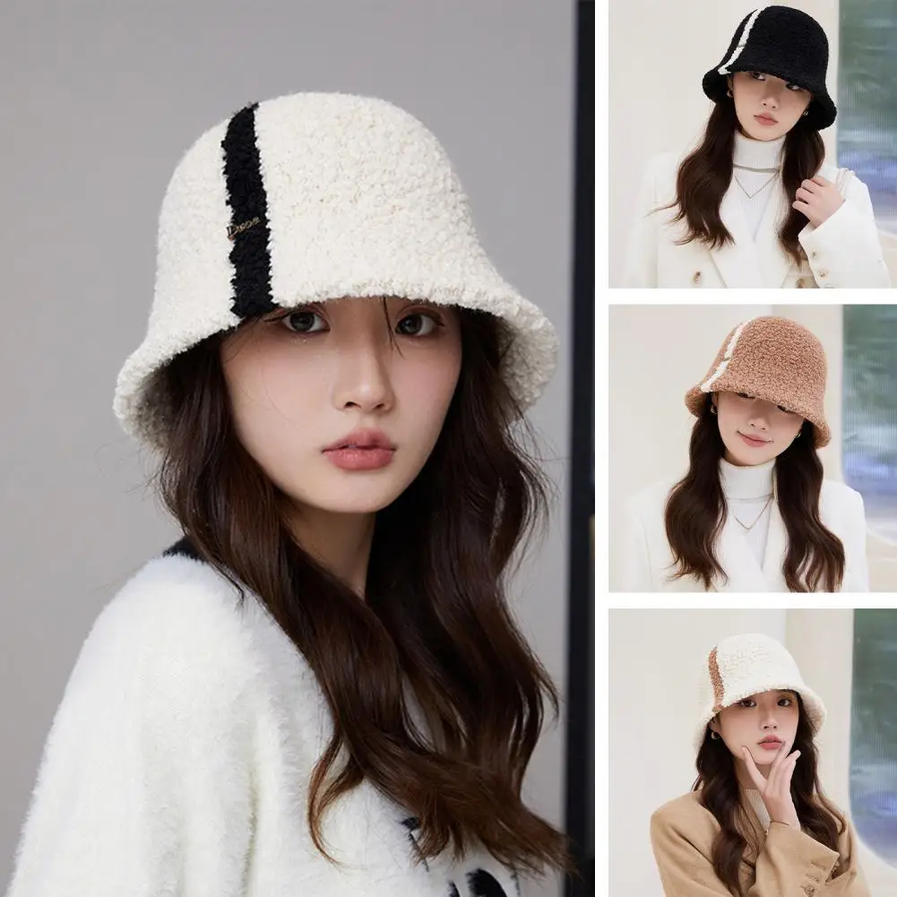 

Knitted Hat Stylish Women's Winter Bucket Hat Thick Color Matching Windproof Sun Uv Protection Resistance for Outdoor Activities
