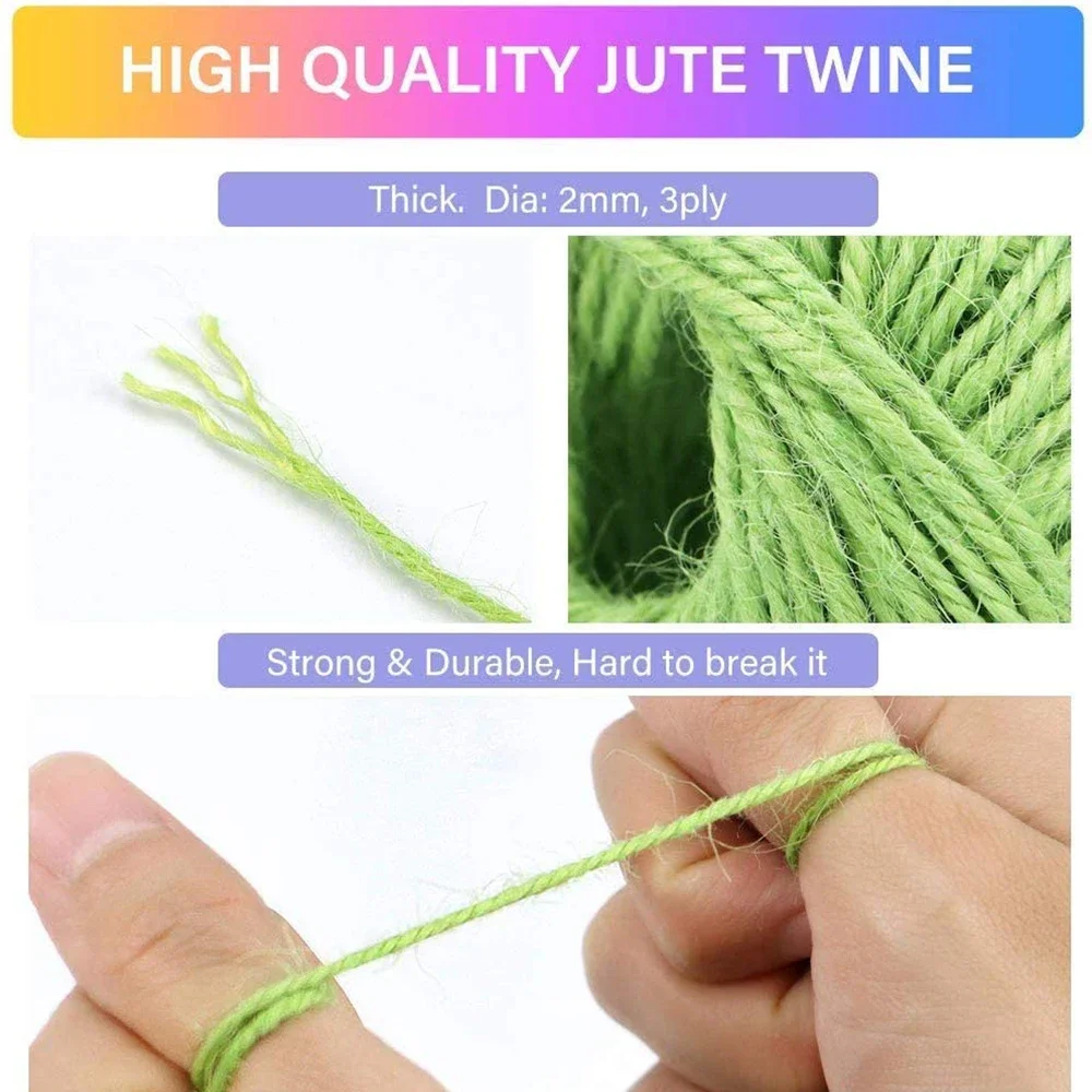 100M Jute Rope Colorful Natural Burlap Hessian Cord For Artworks DIY Craft Picture Display Gift Wrap jute rope