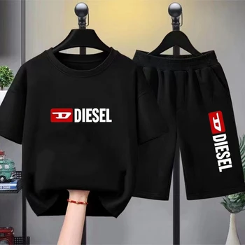 Summer Boy Girl Letters Brand Round Neck Black T-Shirt-Shorts 1