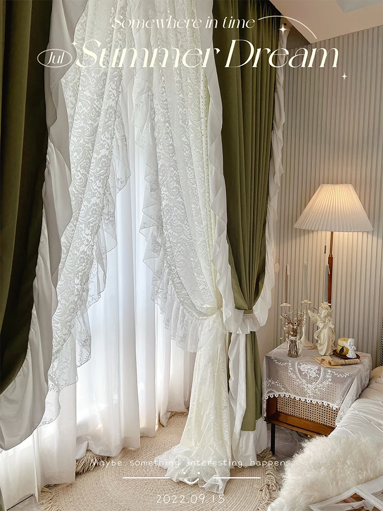Advanced Elegant Living Room Curtains Light Green Lace Edge Bedroom