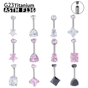 G23 티타늄 여성용 섹시한 밸리 버튼 링 피어싱, ASTM F136 바디 쥬얼리, 14G 내부 나사산 지르콘, 도매 쥬얼리