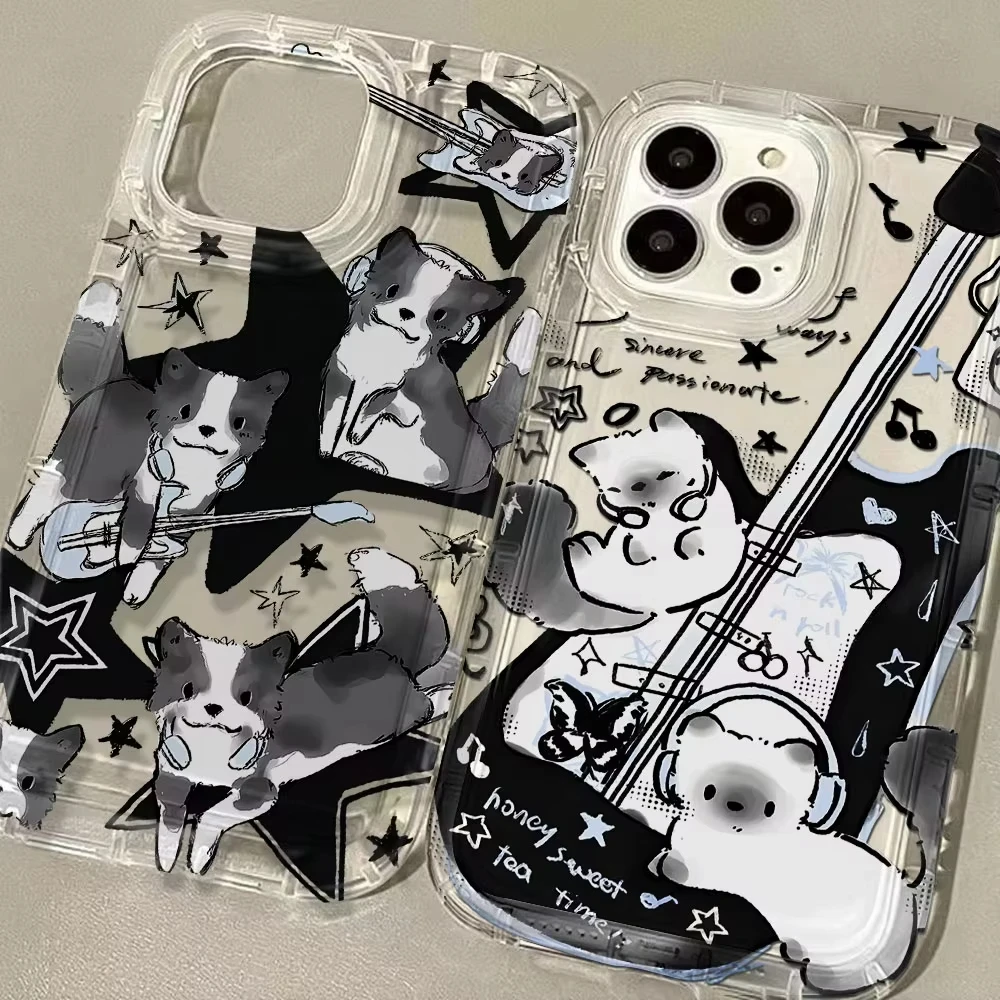 Black Guitar Music Cat Transparent Phone Case