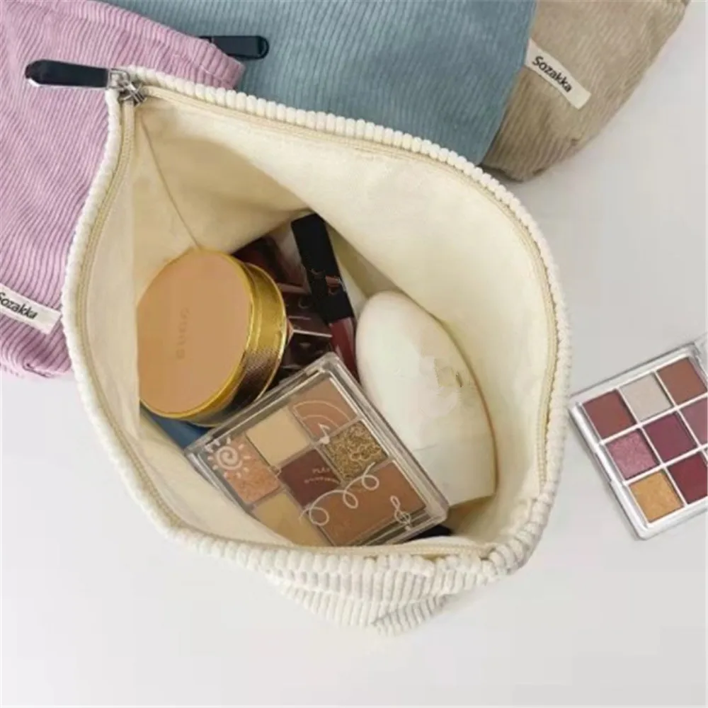 Corduroy Cosmetic Bag Large Capacity Women's Zipper Cosmetic Bag Hand Bag Wallet Travel Girl Cosmetic Storage Bag 5