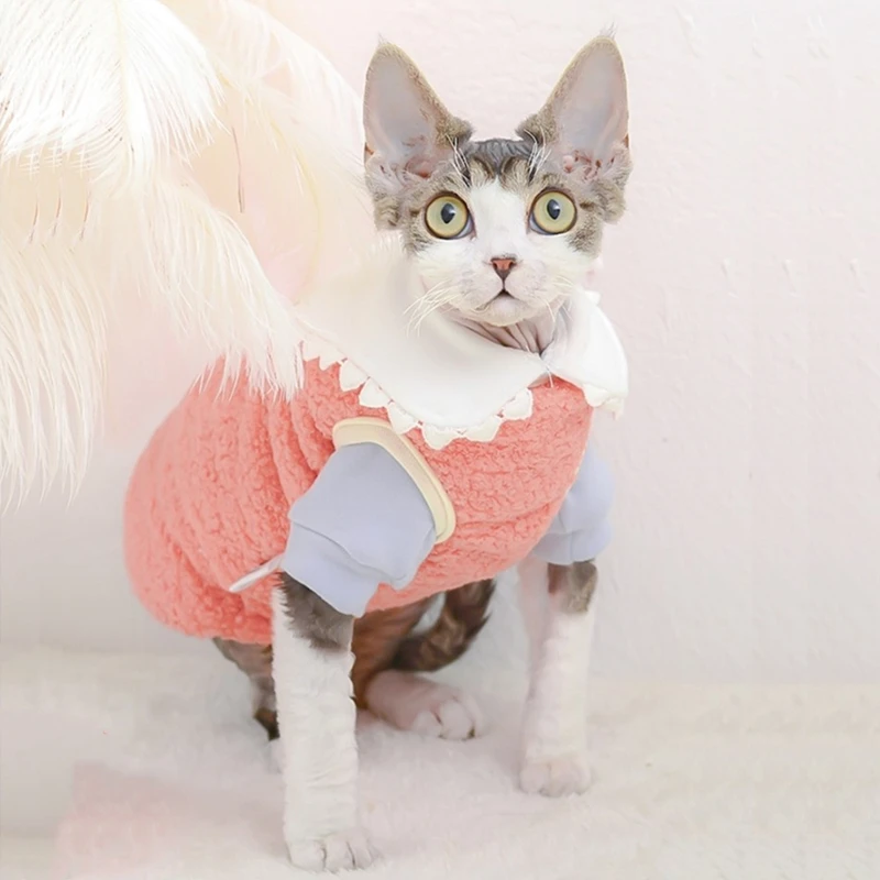 스핑크스 고양이 옷, 스핑크스 스웻셔츠용 부드러운 후드, 애완 동물 의상, 새끼 고양이 점프수트, 귀여운 칼라, 가을 겨울 데본 레