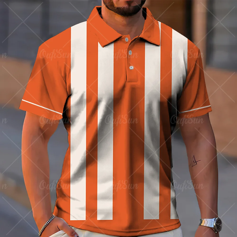 

Stripe Print 3d Short Sleeve T Shirt Men's Oversized Lapel Button Polo Shirts Summer Man Casual Clothing Male Daily Tees Top 6xl
