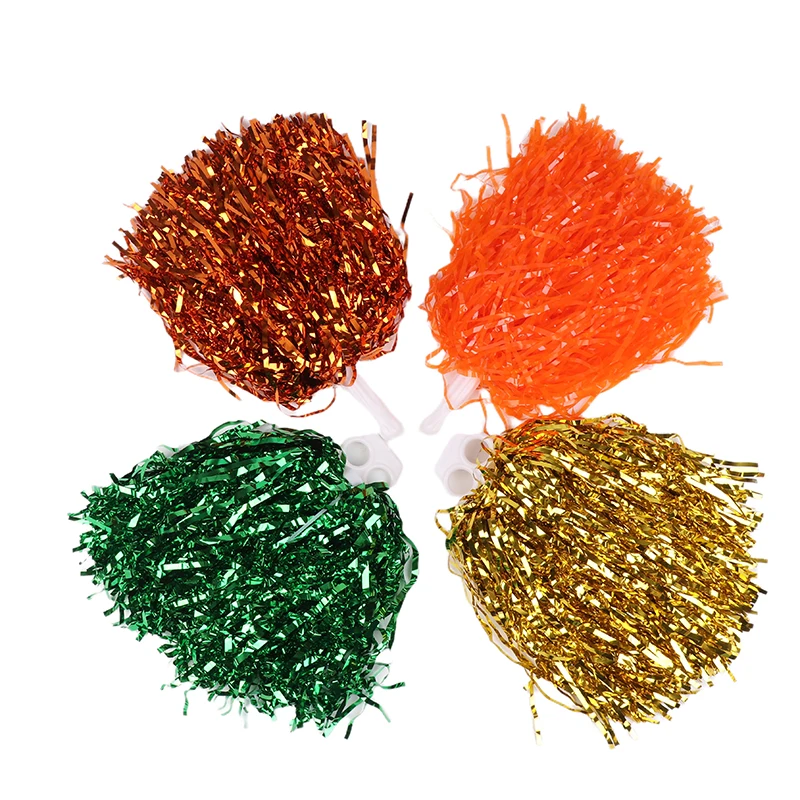 2pcs Cheerleading Pom Poms With Handle Cheer Balls Gold Silver Red Yellow Blue Hand Dance Pompoms Accessories For Women Kids