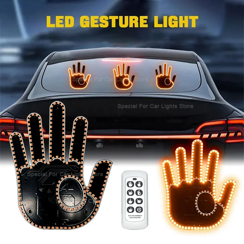 Dynamic Colorful Warning LED Gesture Light Car Finger Light Remote Control Road Rage Signs Middle Finger Gesture Light Hand Lamp