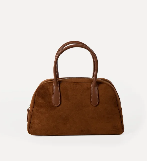 Borsa a mano di design di nicchia versione coreana nuova autunno inverno con texture versatile e tocco delicato, borsa bowling in pelle scamosciata_voghion.com
