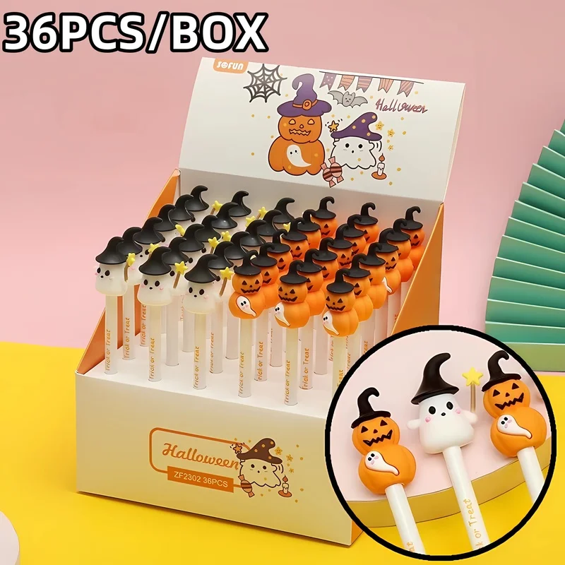 

36pcs/Box Press Gel Pen Cute Halloween Pumpkin Ghost 0.5mm Black/Blue Ink Test Pen Student Stationery Writing Office Supplies